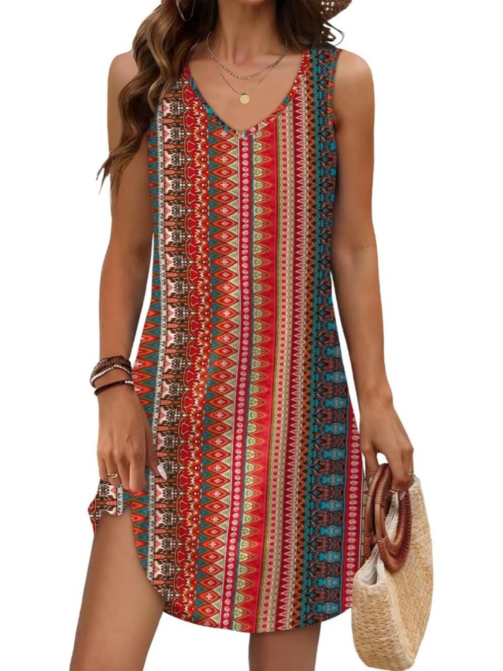 Women's Summer Dress Ethnic 3 V Neck Sleeveless Dress Sundress Swimsuit Coverup